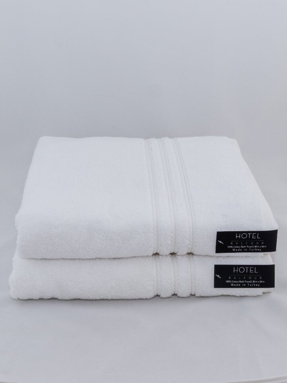 NWT 2Pc Hotel Balfour Turkish Cotton Pure White Towels Ribbed Dobby Border